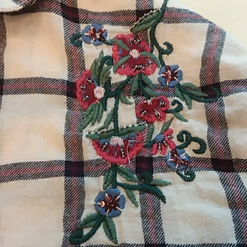 Zara girls size 9 flannel embroidered button down - Picture 3 of 6